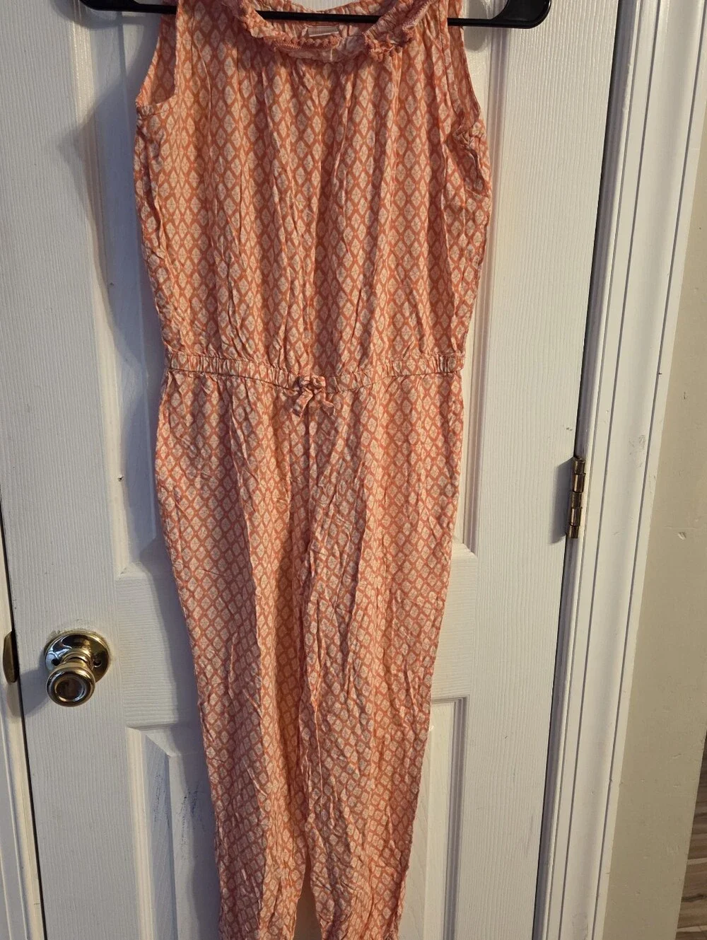 Gymboree Girls Size 10 Orange & White Geometric Pattern Sleeveless Jumpsuit
